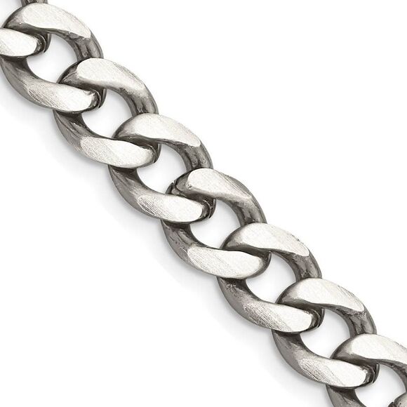 Men's 8mm Sterling Silver Solid Antiqued Curb Chain Necklace, 26 Inch